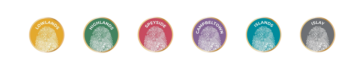 Rare Find colour-coded Scotch whisky region roundels